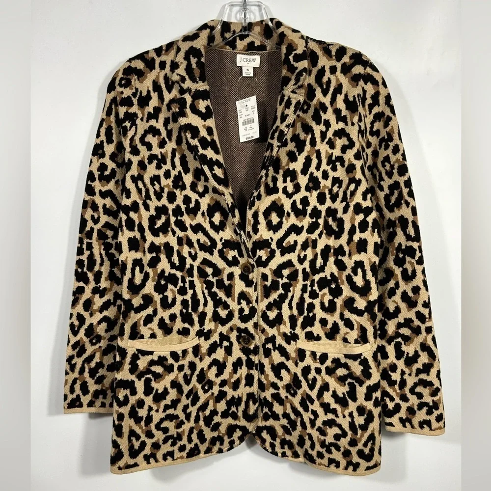 NEW J.Crew Factory Mob Wife Leopard Print Sweater Blazer Black/Brown/Tan Size S